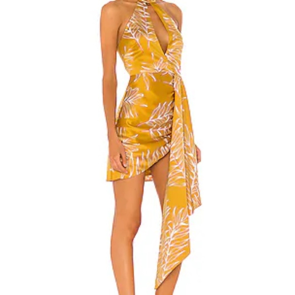 Camila Coelho Yellow Leaf Print Mini Dress